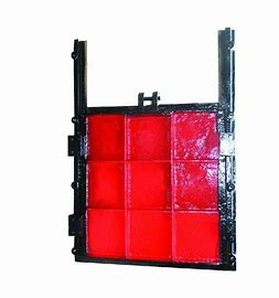 明杆式(shi)鑄鐵鑲銅方閘(zha)門